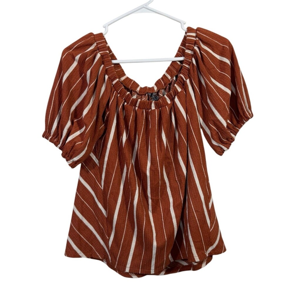 Anthropologie Elodie Teracotta Striped Off The Shoulder Blouse